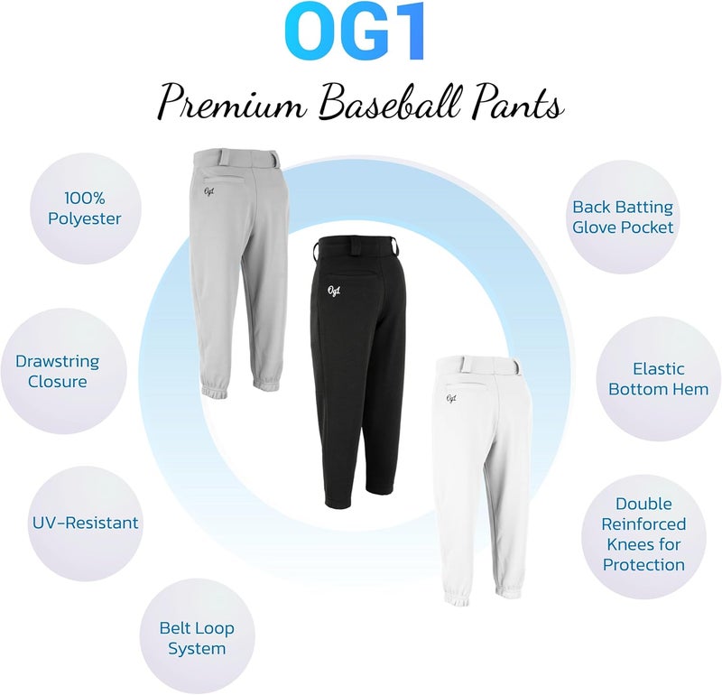 Youth Pull-Up Premium Baseball Pant | 100% Polyester | Full Length | Elastic Bottom